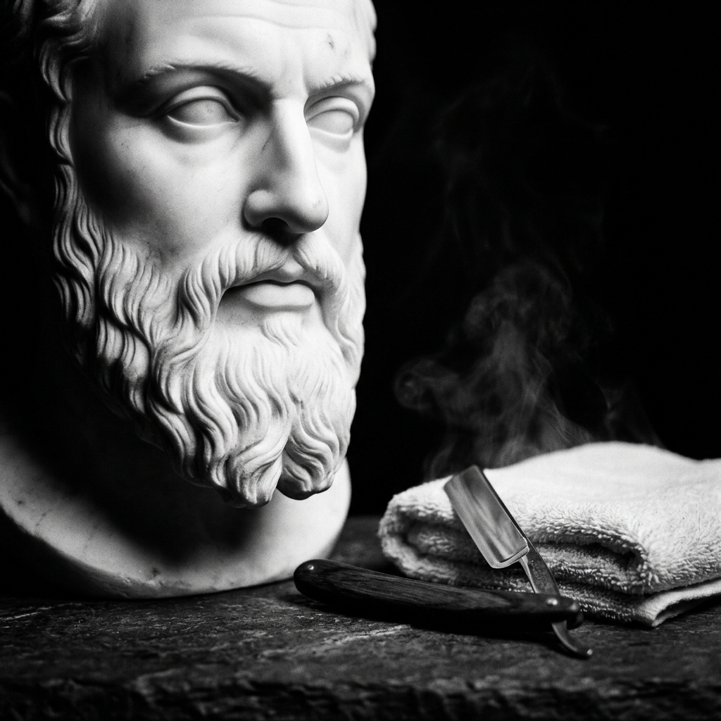Sculpted marble beard and straight razor
